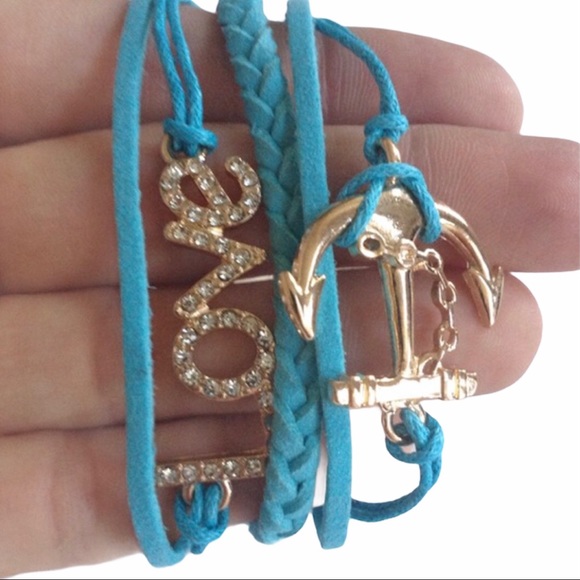 3 for 15🎀Teal anchor crystal love suede bracelet - Picture 2 of 4